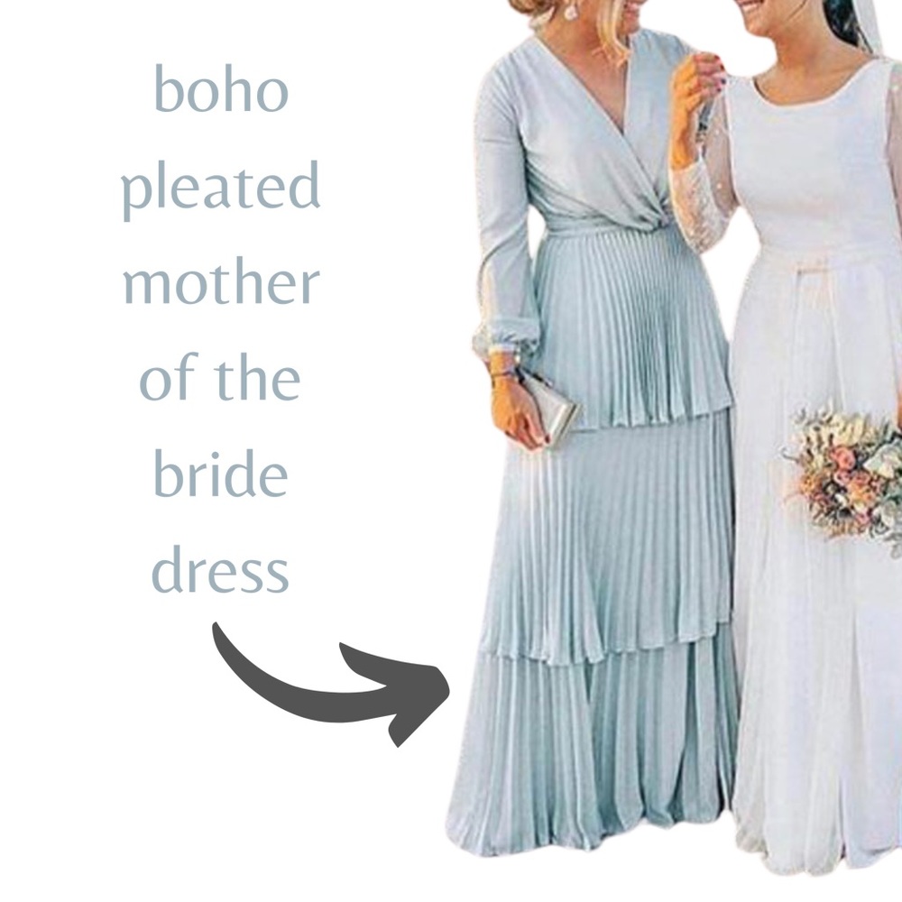 Boho Mother of the Bride Dress | Size 10/12 | V-Neck Chiffon | Light Blue